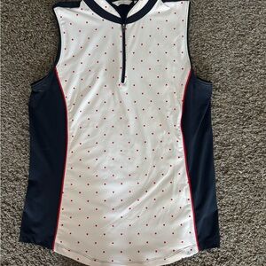 Women's Golf Red White and Blue Sleeveless Polka Dot